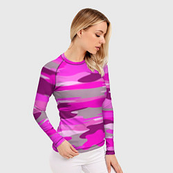 Рашгард женский Абстракция милитари ярко розовый, цвет: 3D-принт — фото 2