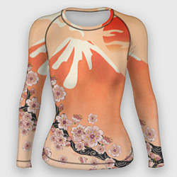 Рашгард женский Ветка цветущей сакуры и вулкан, цвет: 3D-принт