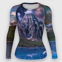 Рашгард женский Горы и лес у озера, цвет: 3D-принт