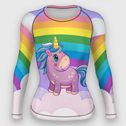 Рашгард женский Единорог на фоне радуги, цвет: 3D-принт