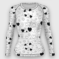 Рашгард женский Узор из черно-белых сердец на белом фоне, цвет: 3D-принт