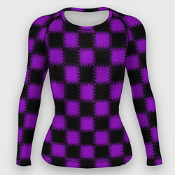 Рашгард женский Фиолетовый черный узор Шахматка, цвет: 3D-принт