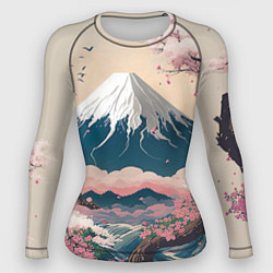 Рашгард женский Японский пейзаж: цветение сакуры у горы Фудзияма, цвет: 3D-принт