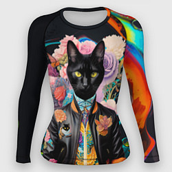Женский рашгард Модный чёрный кот - нейросеть - мода