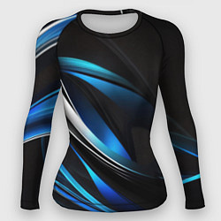 Рашгард женский Абстрактные синие и белые линии на черном фоне, цвет: 3D-принт