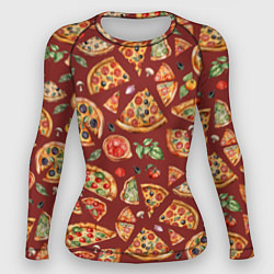 Рашгард женский Кусочки пиццы ассорти - акварельный паттерн, цвет: 3D-принт