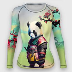 Рашгард женский Панда-самурай - цветущая сакура, цвет: 3D-принт