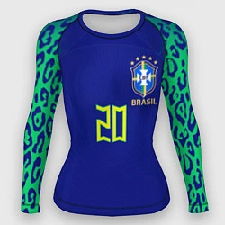 Рашгард женский Винисиус Жуниор ЧМ 2022 сборная Бразилии гостевая, цвет: 3D-принт