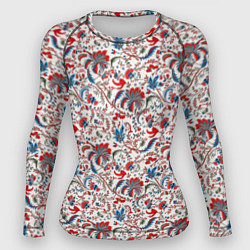 Рашгард женский Белые синие красные узоры, цвет: 3D-принт