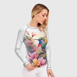 Рашгард женский Колибри и цветы - акварель, цвет: 3D-принт — фото 2