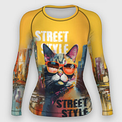 Рашгард женский Кот в городе - street style, цвет: 3D-принт