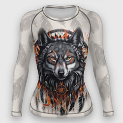 Женский рашгард Волк и ловец снов с перьями