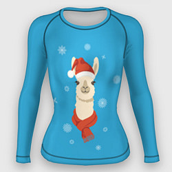 Женский рашгард Милая лама в красной шляпе и шарфе