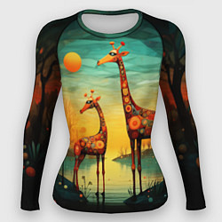 Рашгард женский Жирафы в стиле фолк-арт, цвет: 3D-принт