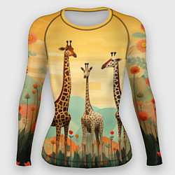 Рашгард женский Три жирафа в стиле фолк-арт, цвет: 3D-принт