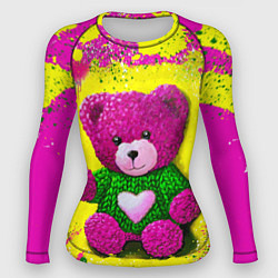 Рашгард женский Розовый мишка в вязаном свитере, цвет: 3D-принт