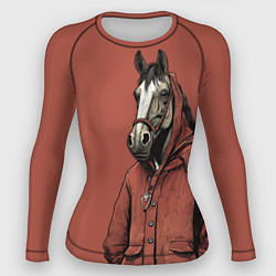 Рашгард женский Конь в красном пальто, цвет: 3D-принт