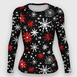 Женский рашгард Белые и красные снежинки на черном фоне - нейросет