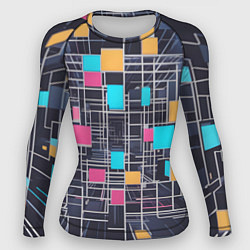 Рашгард женский Белые полосы и разноцветные квадраты, цвет: 3D-принт