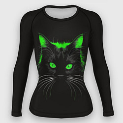 Женский рашгард Черный кот в зеленом свечении