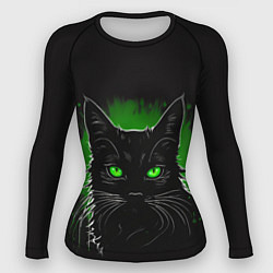 Женский рашгард Портрет черного кота в зеленом свечении