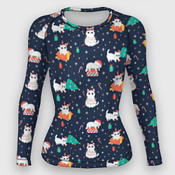 Рашгард женский Pattern with new years cats, цвет: 3D-принт