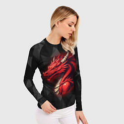 Рашгард женский Красный дракон на полигональном черном фоне, цвет: 3D-принт — фото 2