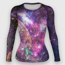 Рашгард женский Пурпурные космические туманности со звездами, цвет: 3D-принт