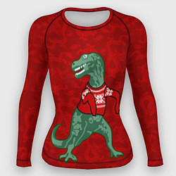 Рашгард женский Динозавр в свитере - новогодние драконы, цвет: 3D-принт