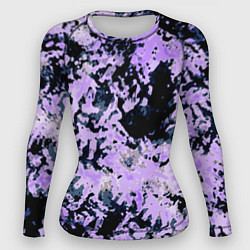 Рашгард женский Абстракция чёрно-сиреневый размытая, цвет: 3D-принт