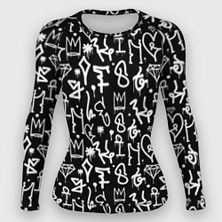 Рашгард женский Черно белые каракули паттерном, цвет: 3D-принт