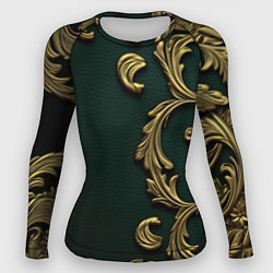 Рашгард женский Лепнина золотые узоры на зеленой ткани, цвет: 3D-принт