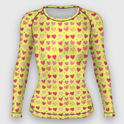 Рашгард женский Сердечки на желтом - паттерн, цвет: 3D-принт