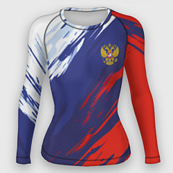 Рашгард женский Россия Sport брызги красок триколор, цвет: 3D-принт