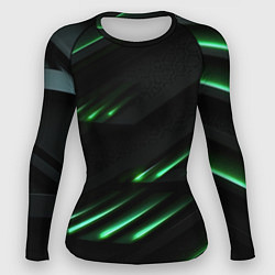 Рашгард женский Спортивный черно-зеленый стиль, цвет: 3D-принт