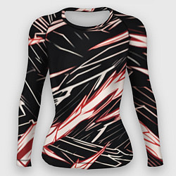 Рашгард женский Красные и белые полосы на чёрном фоне, цвет: 3D-принт