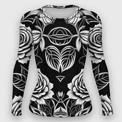 Рашгард женский Чёрно белые узоры роза, цвет: 3D-принт