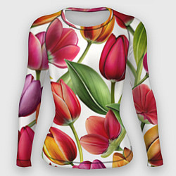 Рашгард женский Паттерн с тюльпанами, цвет: 3D-принт