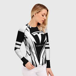 Рашгард женский Tesla - black and white, цвет: 3D-принт — фото 2