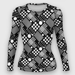 Рашгард женский Черно белый узор из геометрических фигур, цвет: 3D-принт