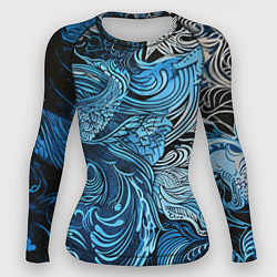 Рашгард женский Синие и белые абстрактные узоры, цвет: 3D-принт