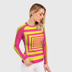 Рашгард женский Желтые квадраты трансформация, цвет: 3D-принт — фото 2