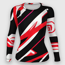 Рашгард женский Красно-белые полосы на чёрном фоне, цвет: 3D-принт