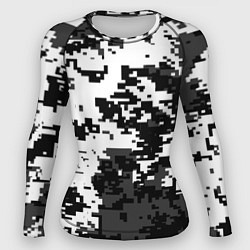 Рашгард женский Камуфляжные пиксели чёрно белый, цвет: 3D-принт