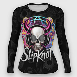 Рашгард женский Slipknot на фоне черепа демона с рогами в очках, цвет: 3D-принт