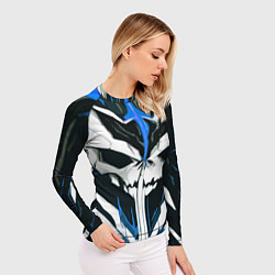 Рашгард женский Абстрактный белый череп и синие полосы, цвет: 3D-принт — фото 2