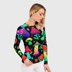 Рашгард женский Биолюминесцентные кислотные грибы, цвет: 3D-принт — фото 2