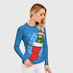Рашгард женский Новогодний Рик огурчик - Merry Rickmas, цвет: 3D-принт — фото 2