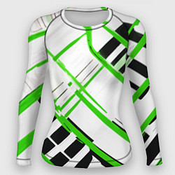 Рашгард женский Зелёно-чёрные полосы на белом фоне, цвет: 3D-принт