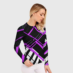 Рашгард женский Фиолетово-белые линии на чёрном фоне, цвет: 3D-принт — фото 2